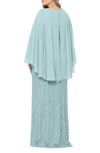 Shop Betsy & Adam Lace Cape Sleeve Gown In Sage