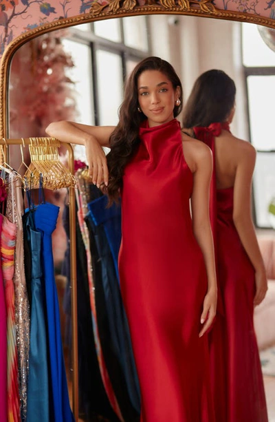 Betsy & Adam Halter Charmeuse Gown In Red