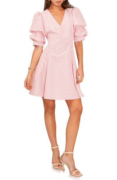 Shop 1.state Gingham Bubble Sleeve Dress In Rose Linen