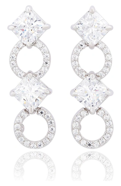 Suzy Levian Sterling Silver Cz Link Drop Earrings In Silver