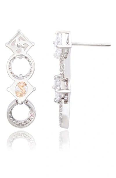 Suzy Levian Sterling Silver Cz Link Drop Earrings In Silver