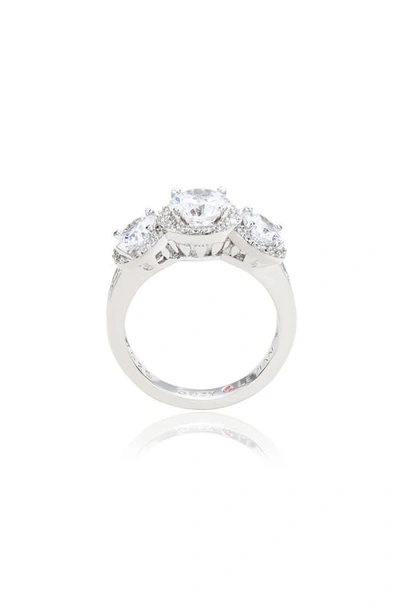 Suzy Levian Sterling Silver Three Stone Cz Ring In White