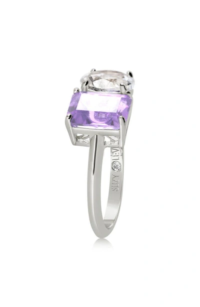 Shop Suzy Levian Sterling Silver Two-stone Ring In Silver/ Purple
