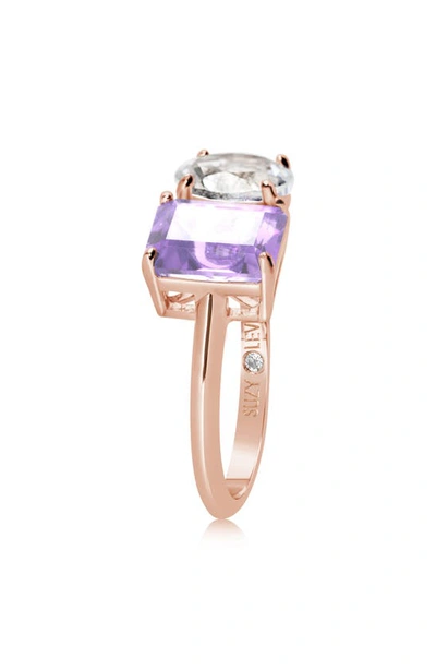 Shop Suzy Levian Sterling Silver Two-stone Ring In Rose Gold/ Purple
