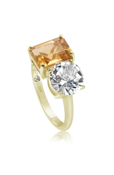 Suzy Levian Sterling Silver Two-stone Ring In Gold/ Orange