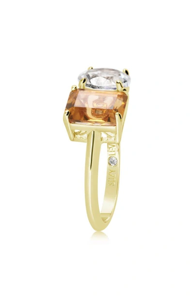 Suzy Levian Sterling Silver Two-stone Ring In Gold/ Orange