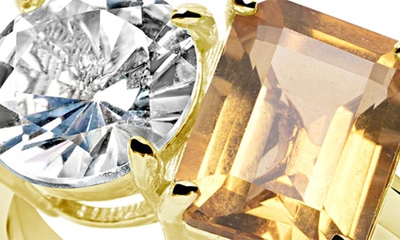 Suzy Levian Sterling Silver Two-stone Ring In Gold/ Orange