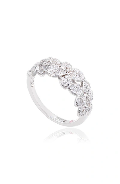 Suzy Levian Sterling Silver Cubic Zirconia Multi Flower Band Ring In White