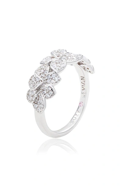 Suzy Levian Sterling Silver Cubic Zirconia Multi Flower Band Ring In White