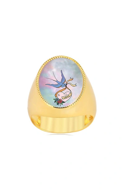Shop Gabi Rielle Lovebird Mother-of-pearl Ring In Gold