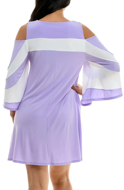 Shop Nina Leonard Ity Stripe Cold Shoulder Dress In Lavender/ Ivory