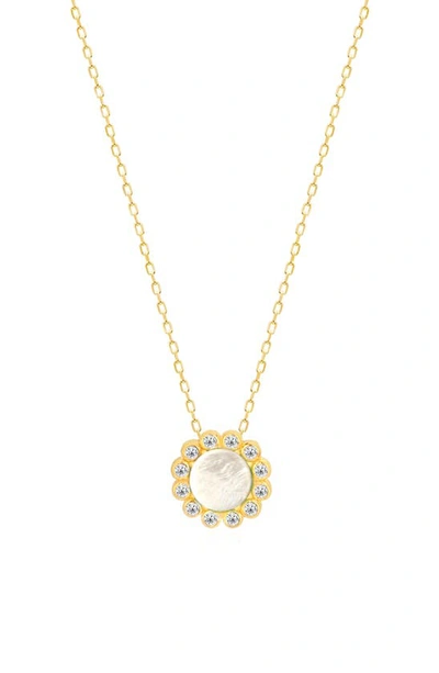 Gabi Rielle 14k Gold Plate Sterling Silver Cz & Mother Of Pearl Pendant Necklace In Gold