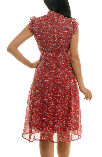 Shop Nina Leonard Smock Chiffon Midi Dress In Rust Multi