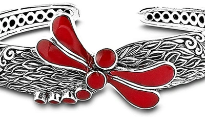 Samuel B. Coral Dragonfly Cuff Bracelet In Red