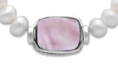 Samuel B. Sterling Silver Pink Mother-of-pearl Station 7–8mm Pearl Necklace In Pink/ White