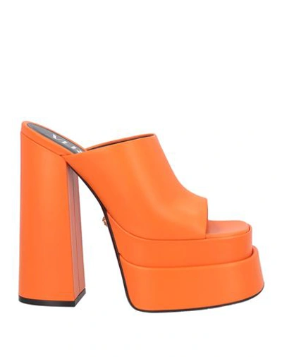 Versace Woman Sandals Orange Size 11 Soft Leather In Orange