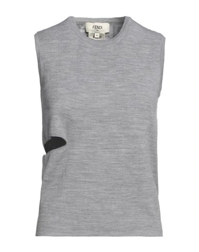 Shop Fendi Woman Sweater Grey Size 8 Wool, Polyamide, Polyurethane