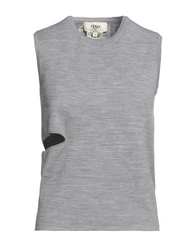 Fendi Woman Sweater Grey Size 8 Wool, Polyamide, Polyurethane In Grey