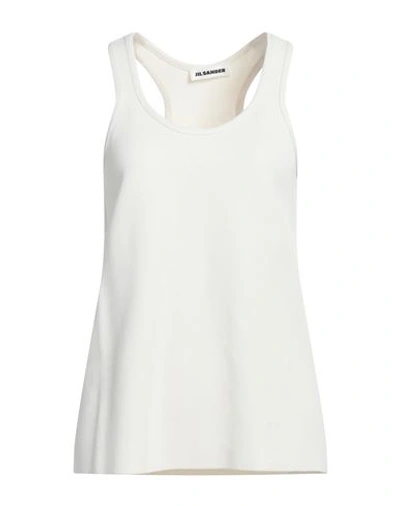 Shop Jil Sander Woman Tank Top Ivory Size 6 Viscose, Polyamide, Polyester, Elastane In White