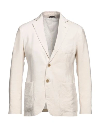Shop Giorgio Armani Man Blazer Cream Size 44 Silk, Polyamide In White