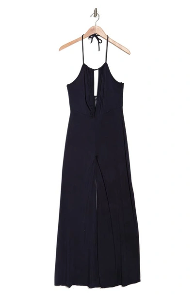 Shop Go Couture Low-v Halter Jumpsuit In Navy