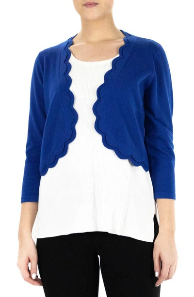 Shop Nina Leonard Scalloped Bolero Shrug Sweater In Cobalt