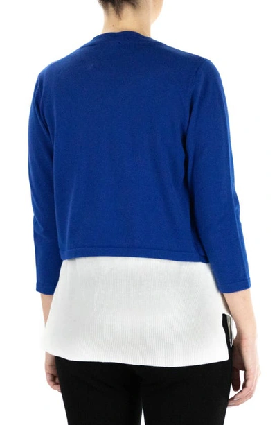 Nina Leonard Scalloped Bolero Shrug Sweater In Cobalt