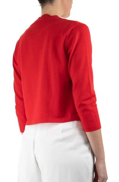 Nina Leonard Scalloped Bolero Shrug Sweater In Real Red