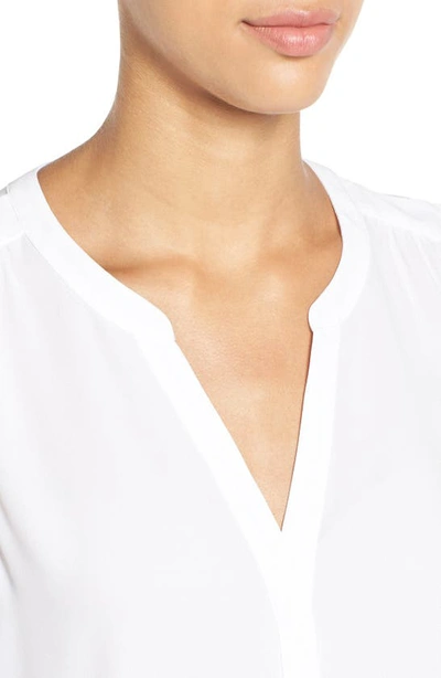 Shop Nydj Print Pleat Back Sleeveless Split Neck Blouse In Optic White