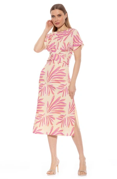 Shop Alexia Admor Cairo Short Sleeve Crossover Waist Midi Dress In Pink Multi