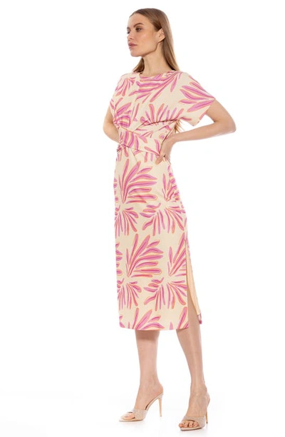 Shop Alexia Admor Cairo Short Sleeve Crossover Waist Midi Dress In Pink Multi