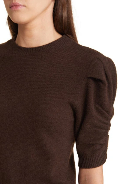 Shop Frame Ruched Sleeve Recycled Cashmere & Wool Sweater In Espresso