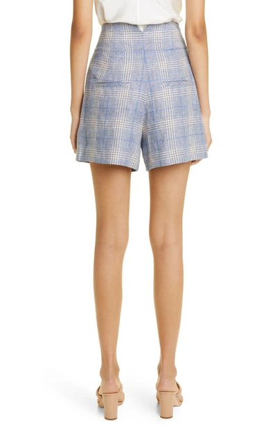 Shop Veronica Beard Alicia Windowpane Plaid Linen Shorts In Blue Multi
