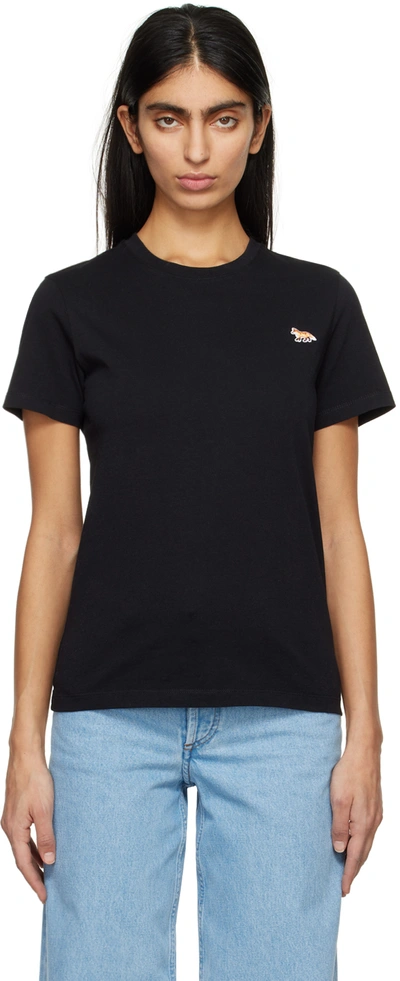 Maison Kitsuné Black Crewneck T-shirt With Baby Fox Logo Patch On The Front In Cotton Woman In P199 Black