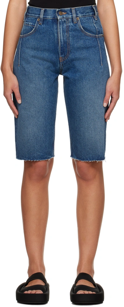 Shop Darkpark Navy Gina Denim Shorts In Medium Wash