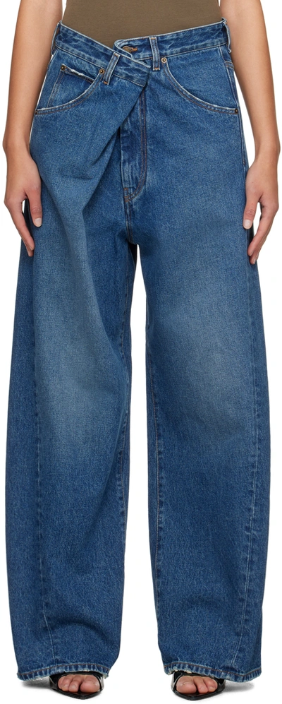 Shop Darkpark Navy Ines Jeans In Medium Wash