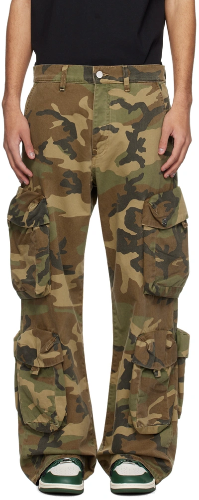 Camouflage Wide-leg Cargo Jeans In Khaki