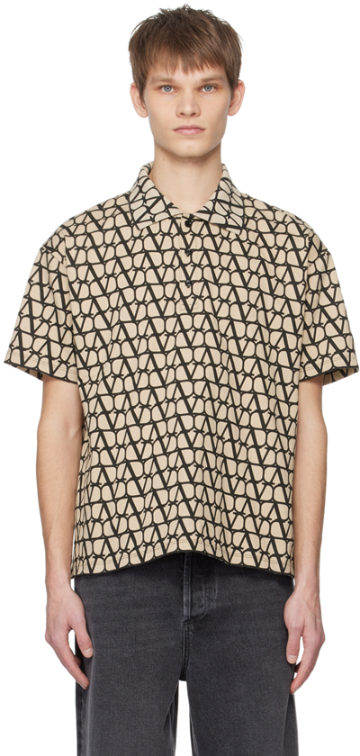 Valentino Short Sleeve Shirt With Iconograph Canvas Print In St. Toile Icono Nero