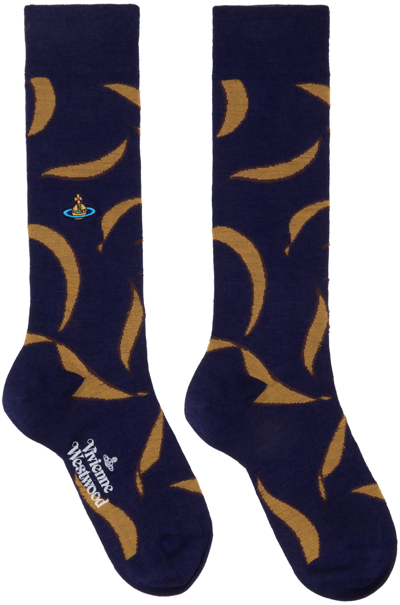 Shop Vivienne Westwood Navy Medieval Texture Socks In 233-k002a-k410