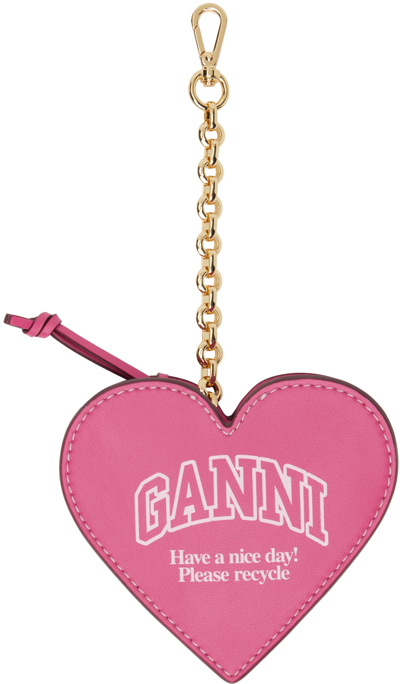 Shop Ganni Pink Funny Heart Zipped Coin Purse In 483 Shocking Pink