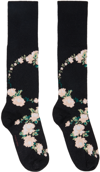 Shop Simone Rocha Black Lurex Jacquard Rosebud Socks