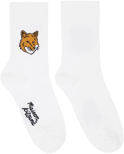 Shop Maison Kitsuné White Fox Head Socks In P100 White