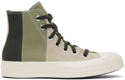 Shop Converse Taupe & Green Chuck 70 Patchwork Suede Sneakers In Nutty Granola/mossy