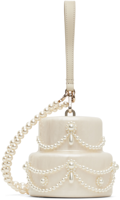 Shop Simone Rocha Off-white Beaded Frosting Cake Shoulder Bag In Pearl/pearl