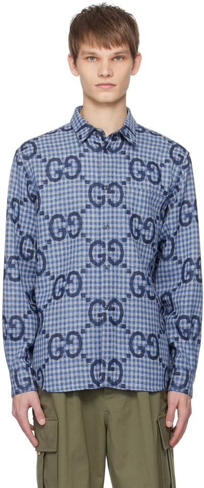 Shop Gucci Blue Jumbo Gg Shirt In 4061 Azure/blue/mc
