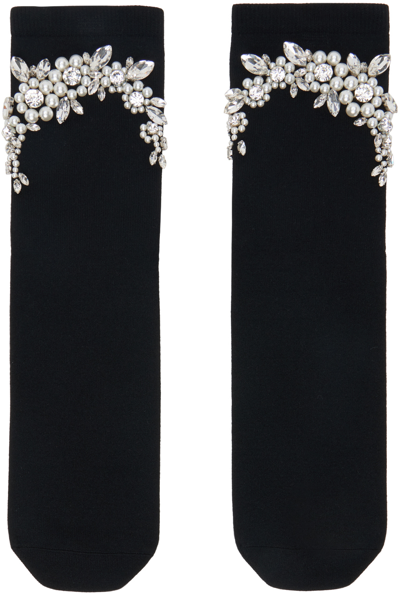 Shop Simone Rocha Black Cluster Flower Beaded Socks In Black/pearl/clear