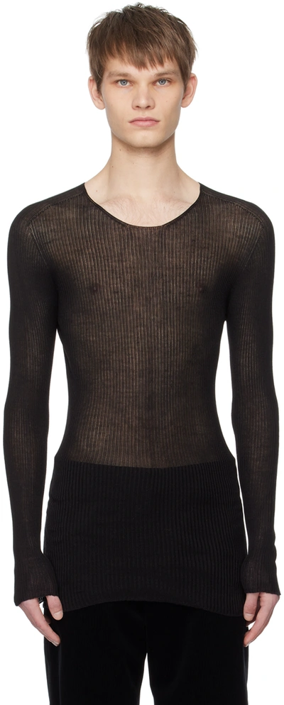 Shop Rier Black Crewneck Long Sleeve T-shirt In Black Silk