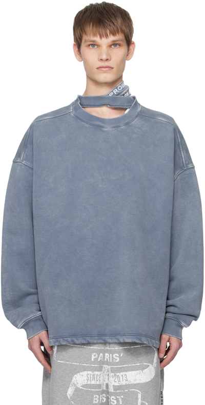 Shop Y/project Blue Triple Collar Sweatshirt In Blue Acid Wash
