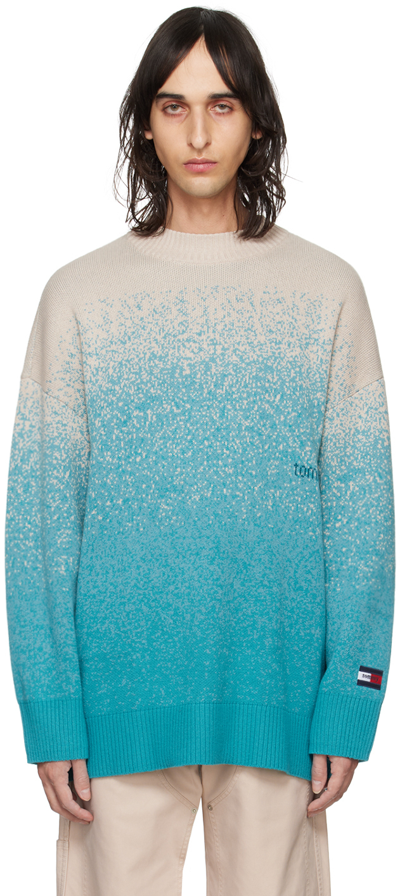 Shop Tommy Jeans Blue & Beige Ombre Sweater In Mystic Turquoise