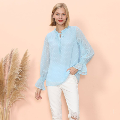 Shop Anna-kaci Clip Dot Long Sleeve Sweater Blouse In Blue